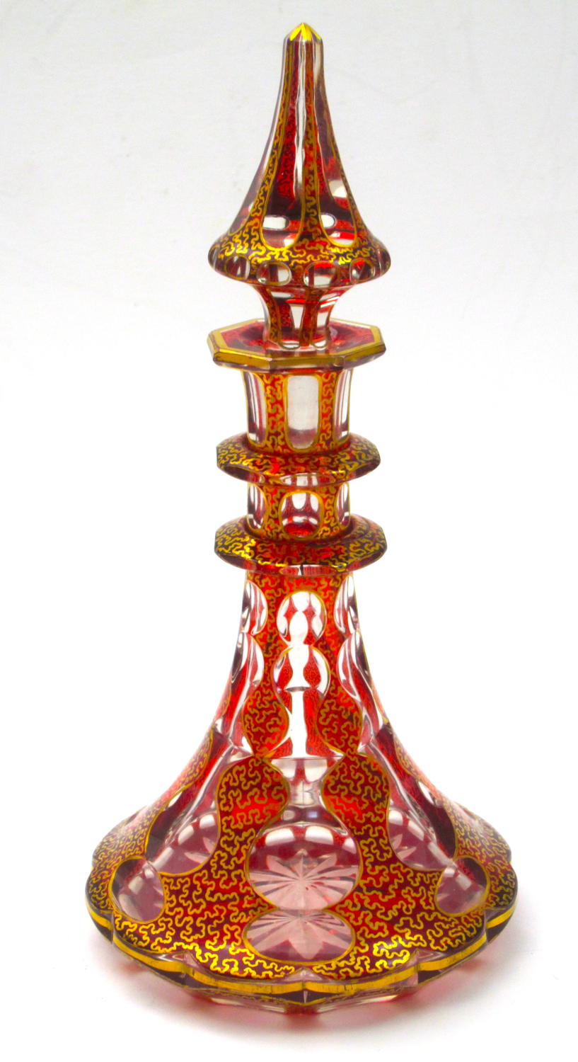 Antique Bohemian Ruby Red and Gold Enamelled Perfume Bottle