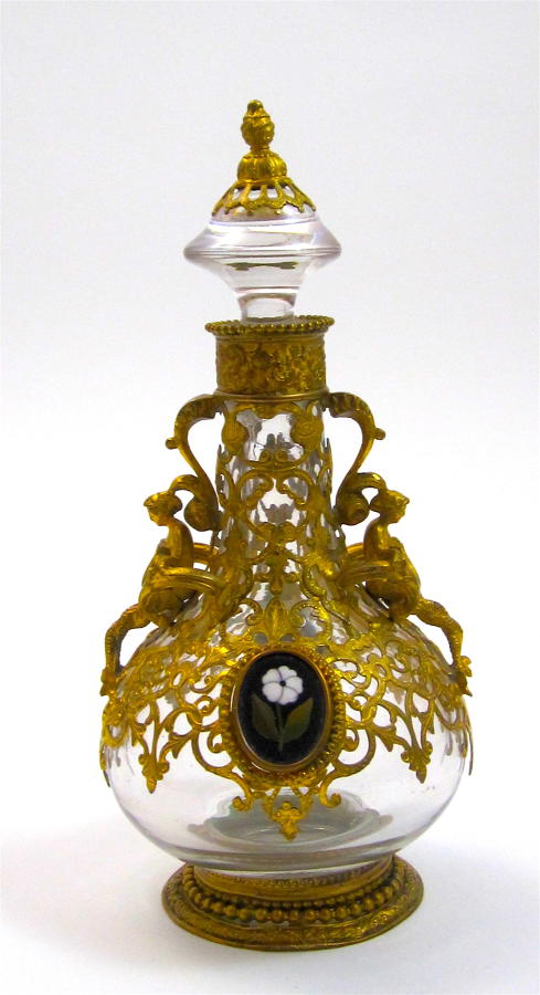 Stunning RARE Antique French Pietra Dura Perfume Bottle