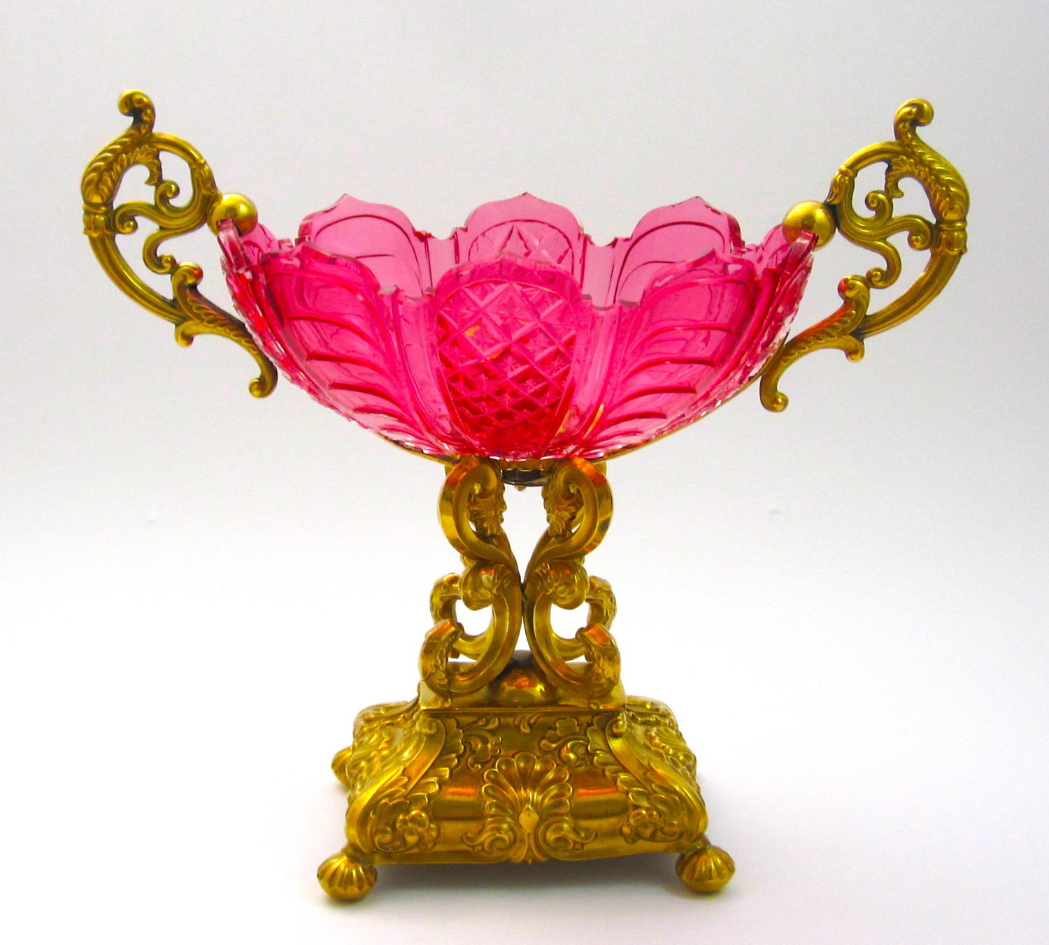 Antique Cranberry Pink Crystal Centrepiece Silver Marked Köbel