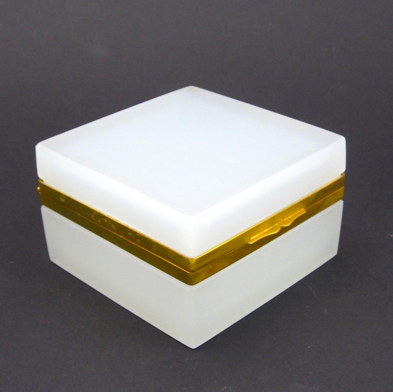Antique Murano Square White Opaline Glass Casket Box