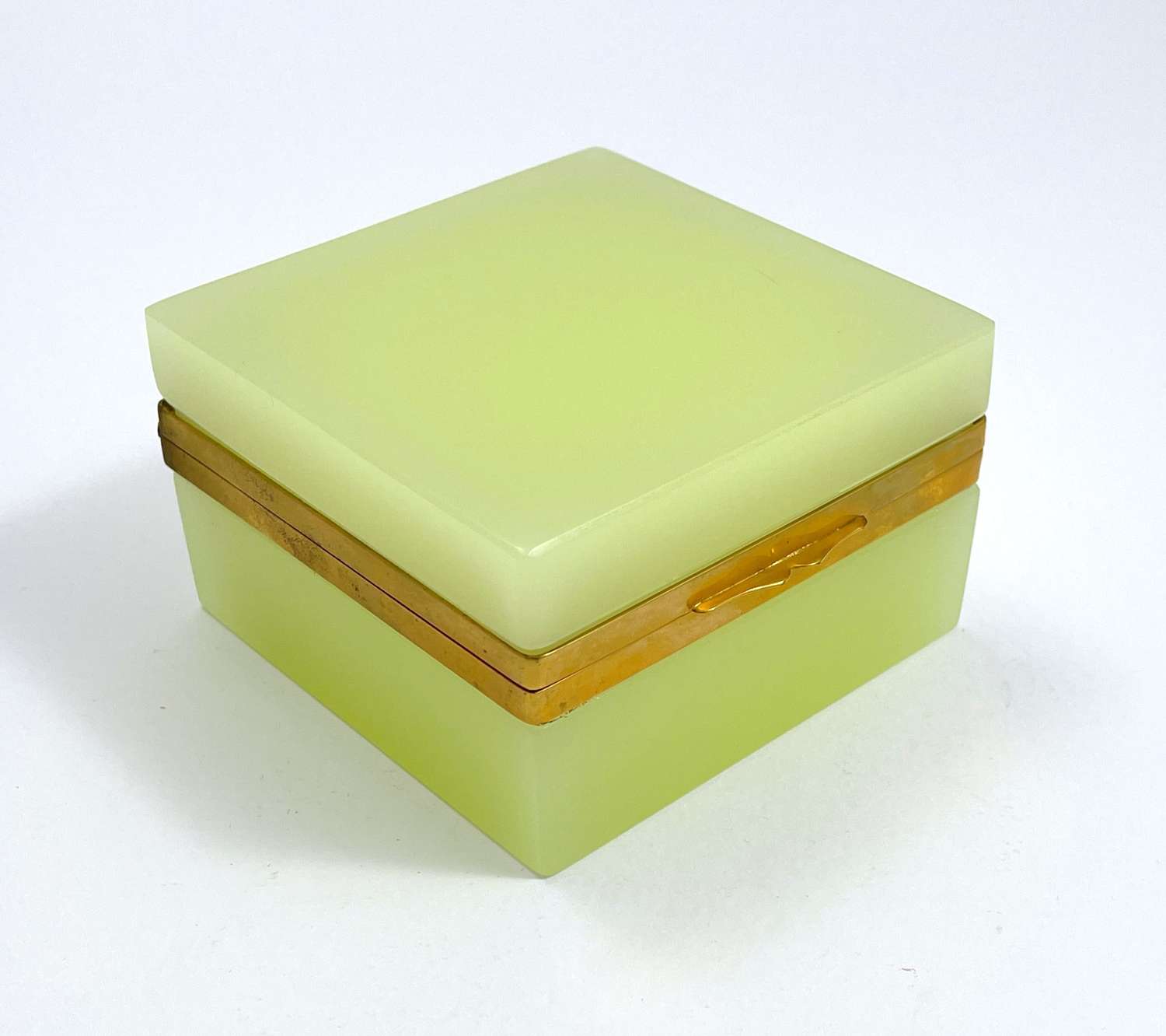Antique Murano Square Lemon Yellow Opaline Glass Casket Box