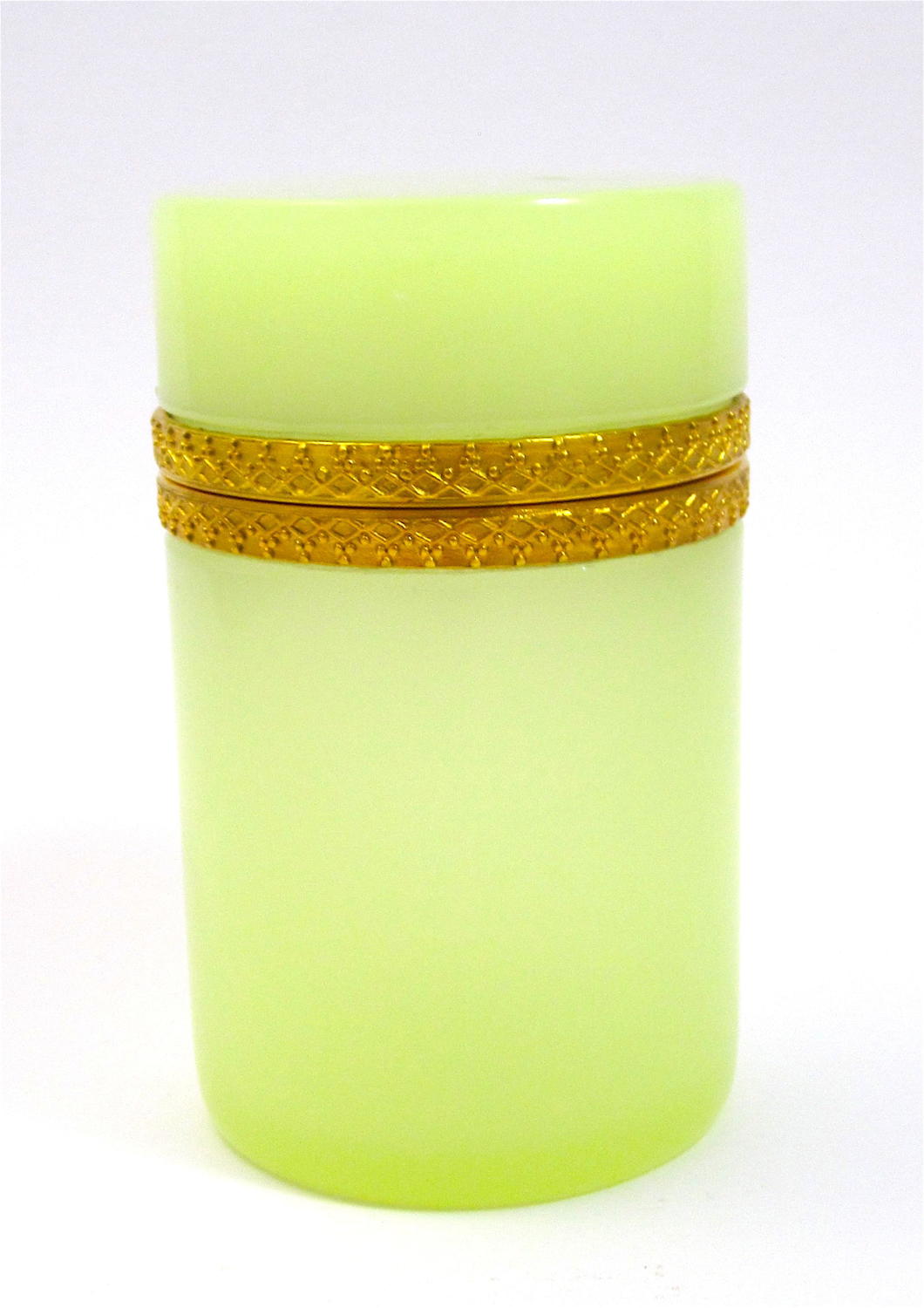 Antique Italian Murano Lemon Yellow Opaline Glass Cylindrical Box