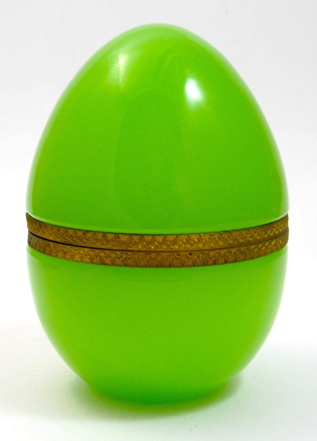 Large Antique Green Opaline Glass Egg Box Casket