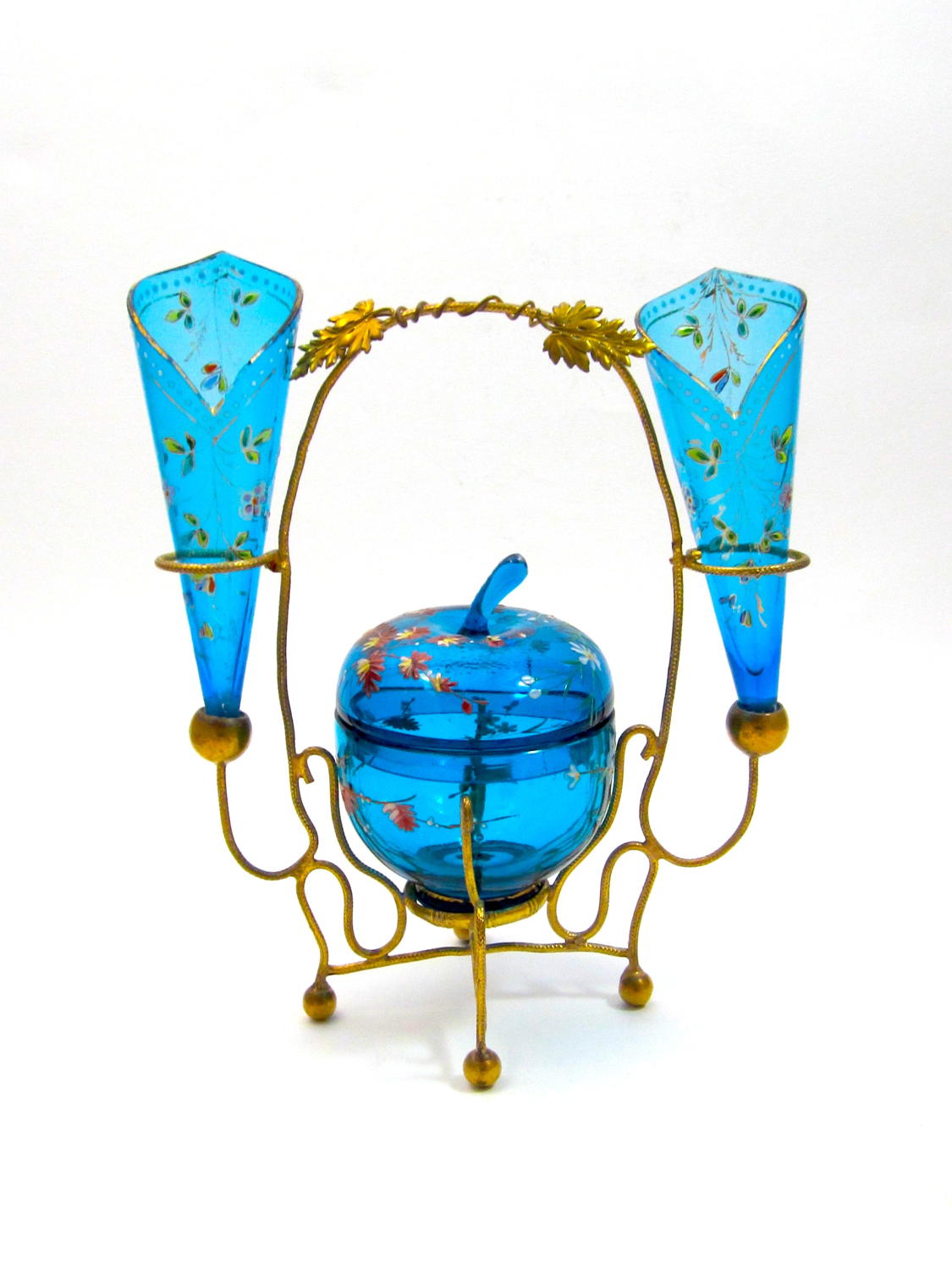 Antique MOSER Turquoise Glass Enamelled Set