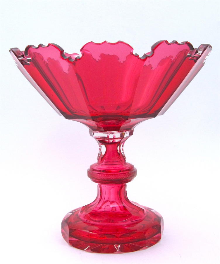 Stunning Antique Cranberry Pink Cut Crystal Bowl.