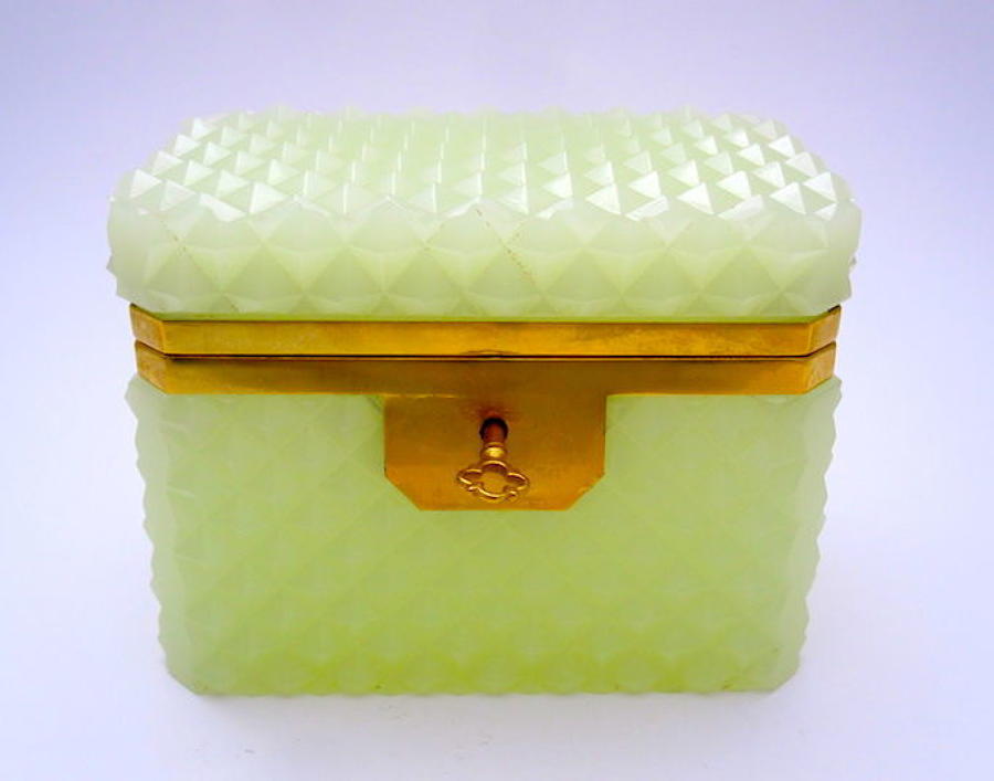Antique Lemon Opaline Glass 'Diamond Cut ' Rectangular Casket Box