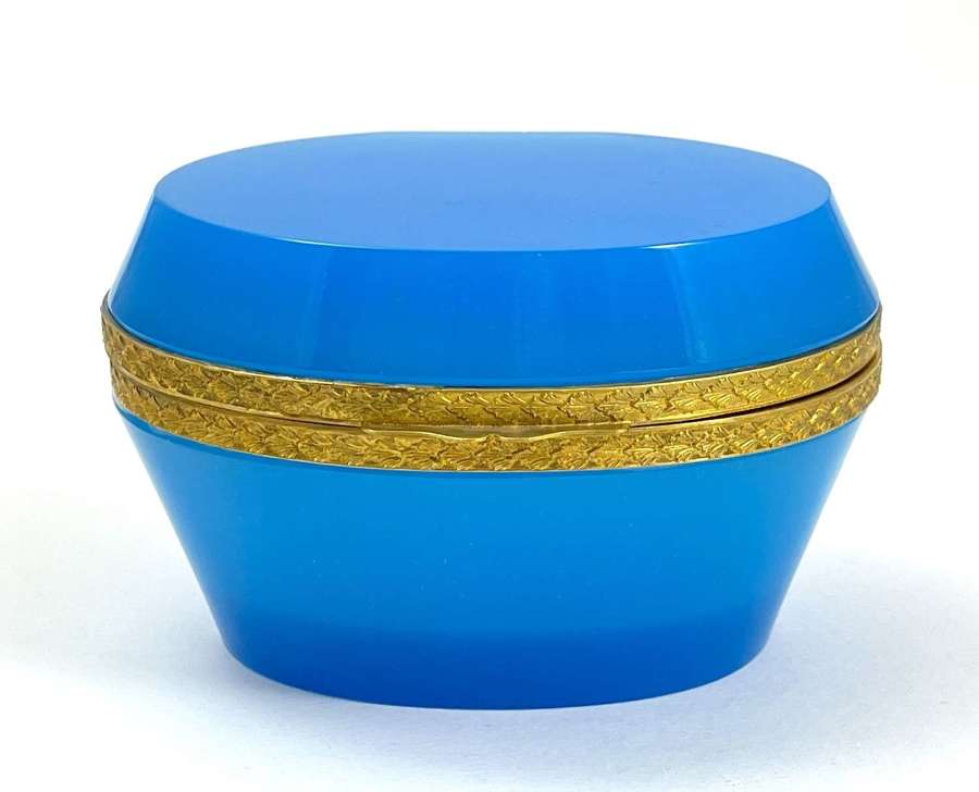 Antique Murano Blue Opaline Glass Oval Casket Box