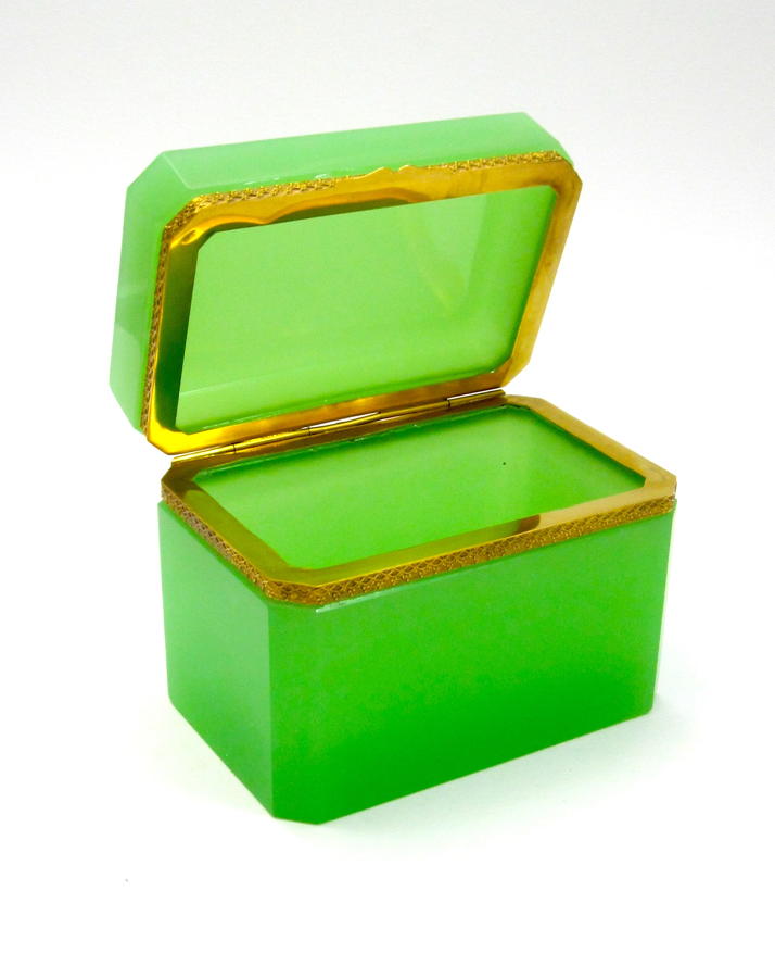 Antique Green Opaline Glass Rectangular Casket Box