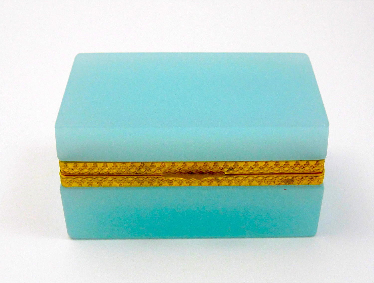 Antique Murano Turquoise Opaline Glass Rectangular Casket Box