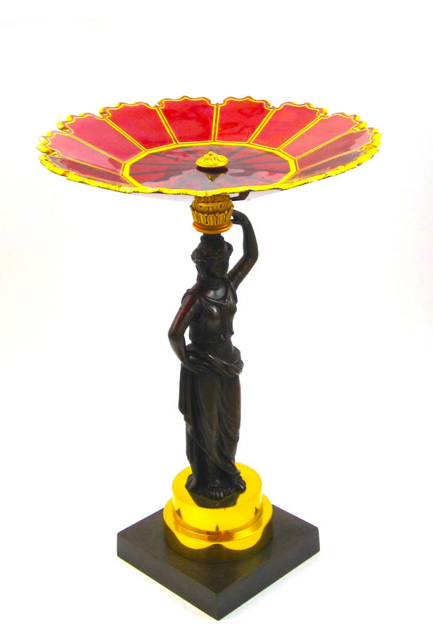 High Quality Antique French Bronze and Ruby Crystal Centrepiece