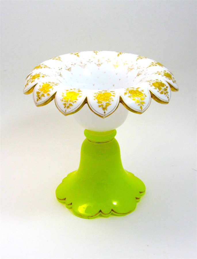 RARE Bohemian White and Yellow Opaline Overlay Glass Centrepiece