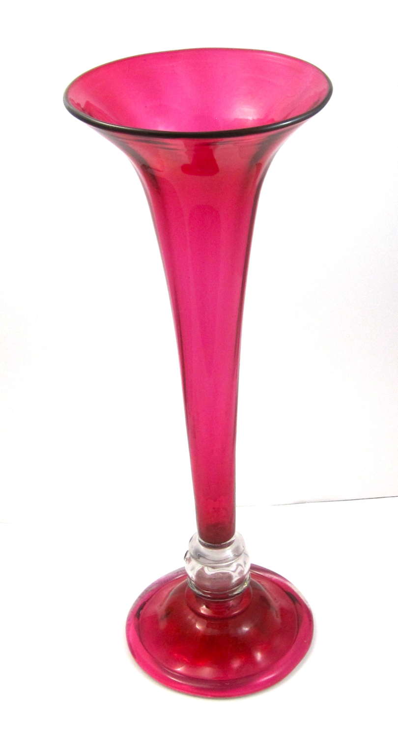 XL Antique Cranberry Glass Lily Vase