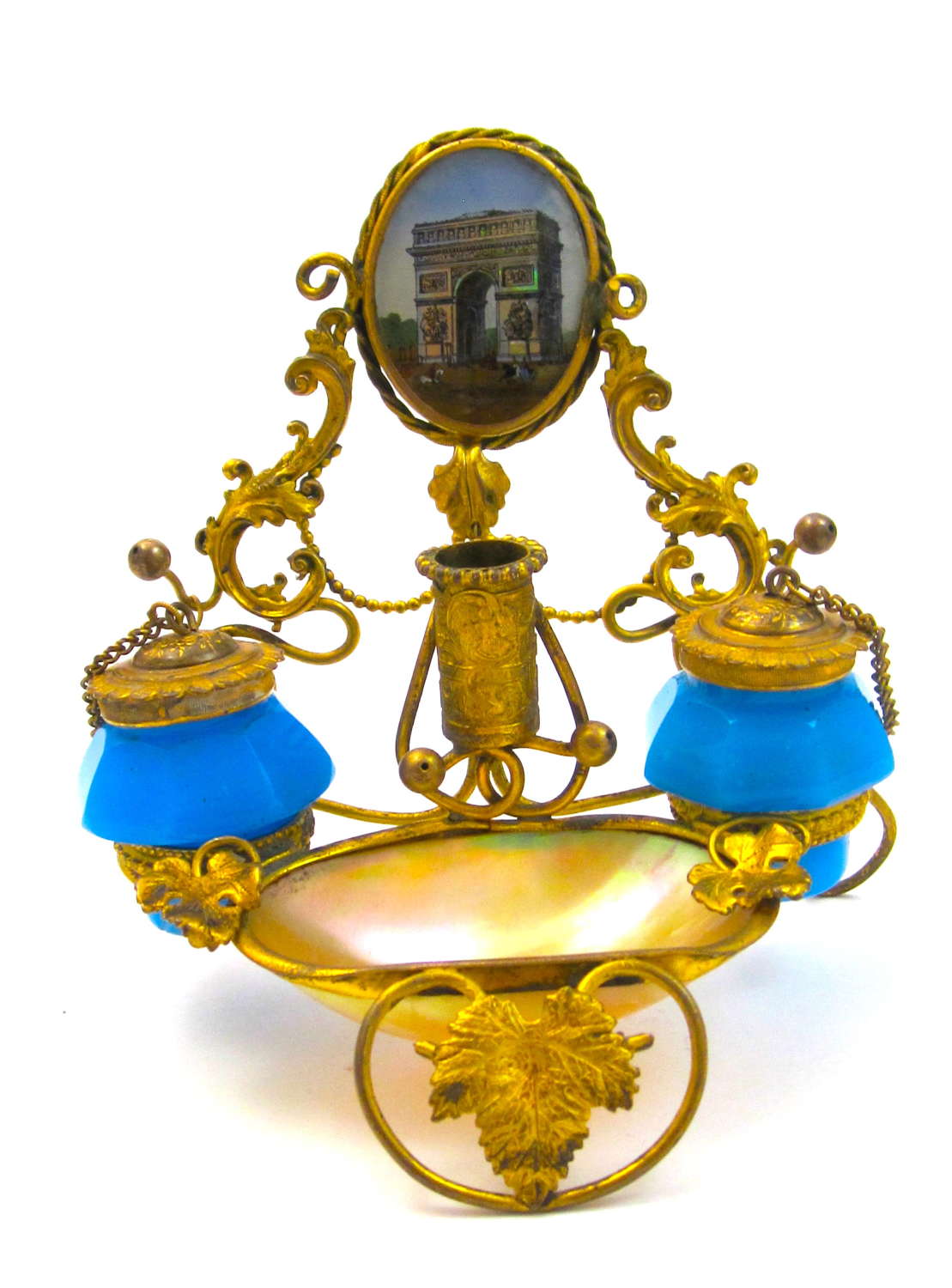 Antique Palais Royal French Blue Opaline Glass Inkwell