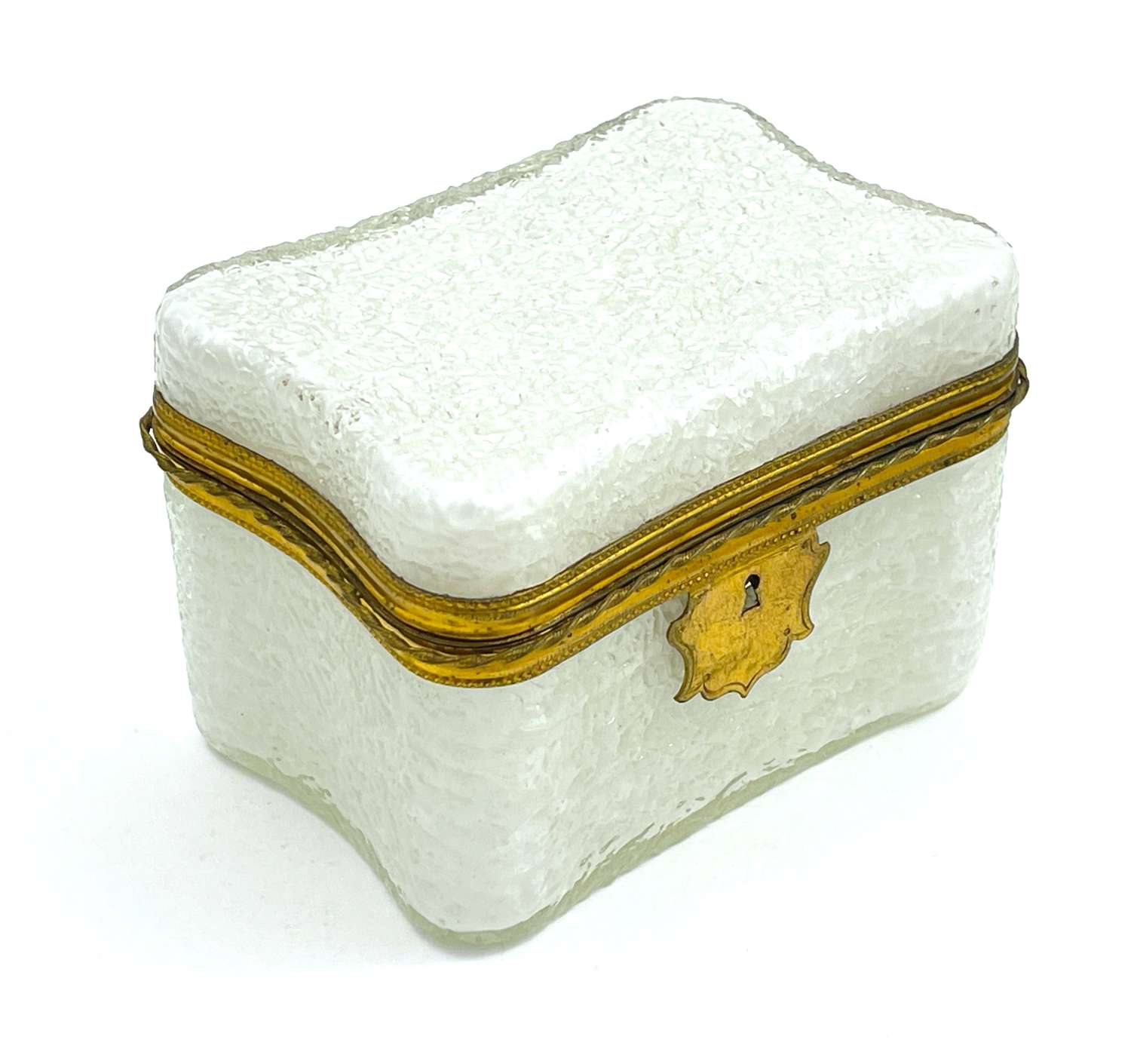 Antique French White Opaline 'Crackled' Glass Casket Box