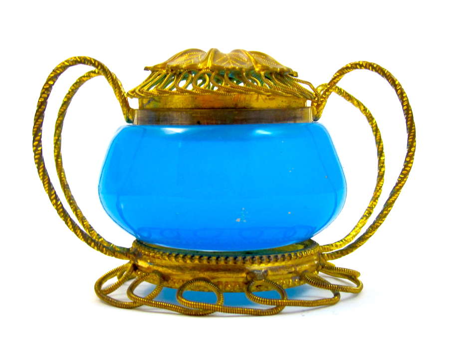 Antique French Palais Royal Blue Opaline Glass Box