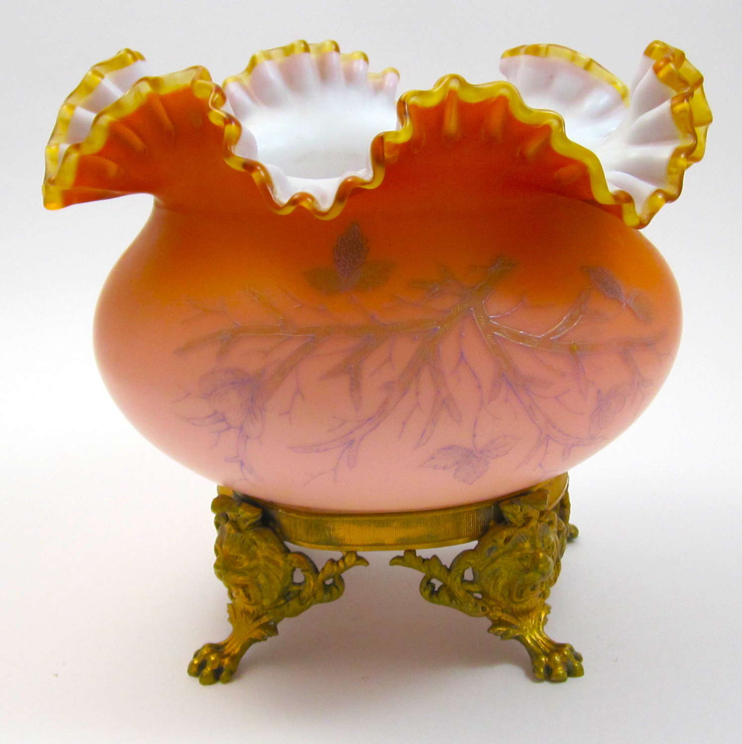 Antique French Peach Opaline Glass Centrepiece with Dore Bronze Mount