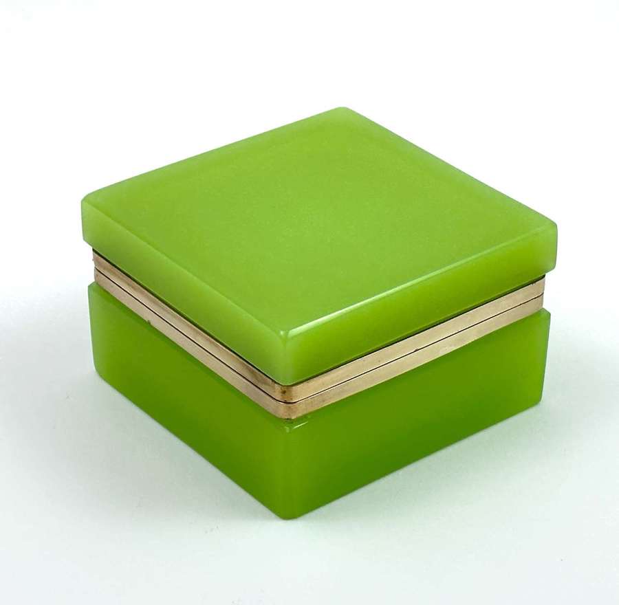 Antique Murano Square Key Lime Green Opaline Glass Casket Box