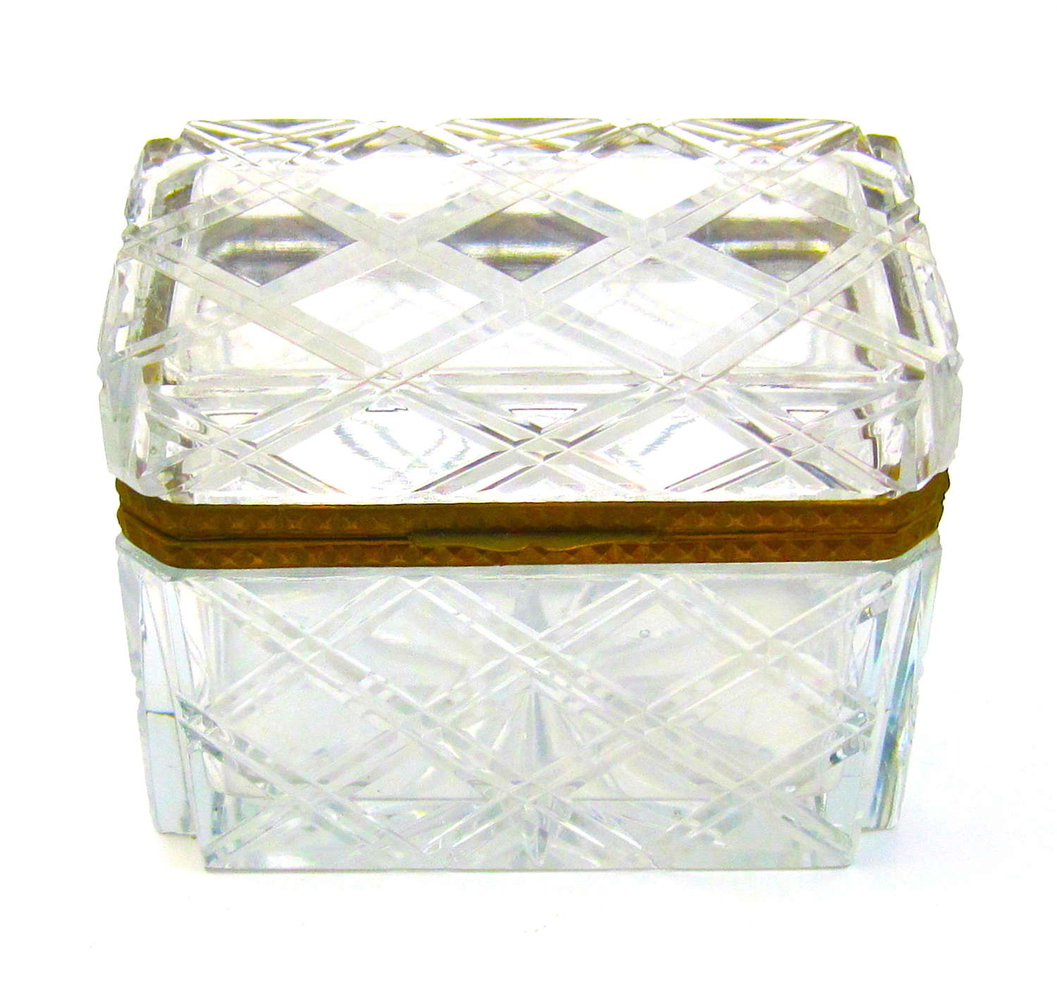 Antique French BACCARAT Cut Crystal Casket with Diamond Pattern