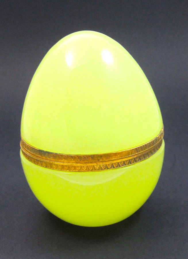 Large Antique Yellow Opaline Glass Egg Casket Box