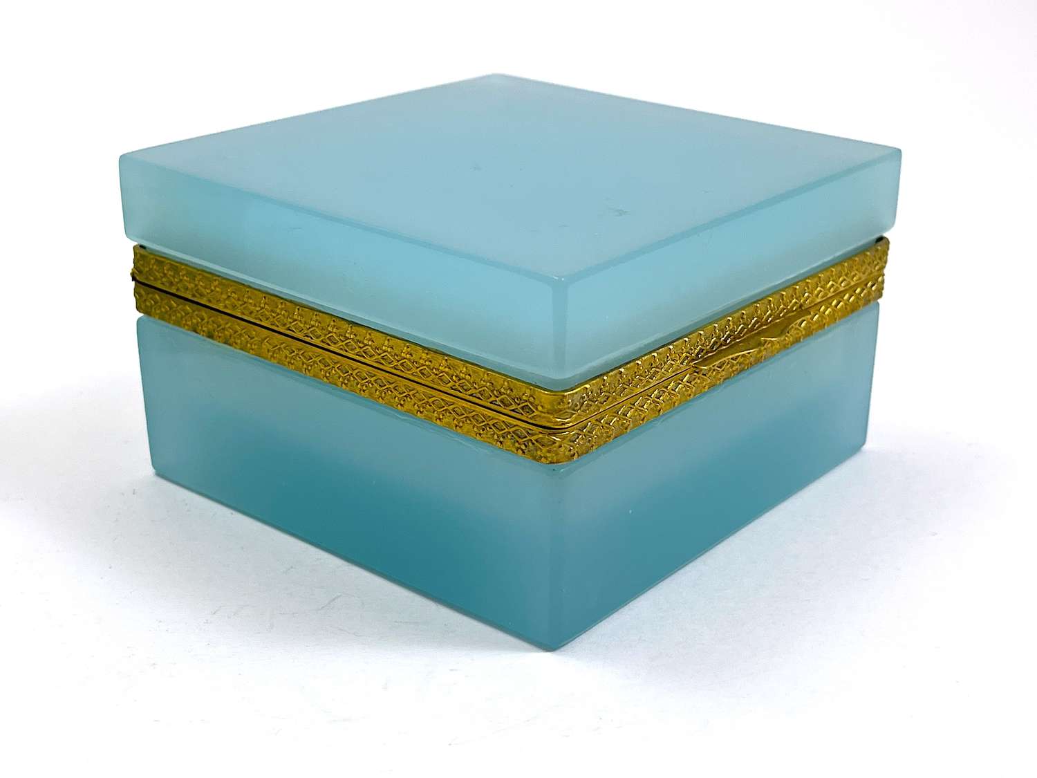 Antique Turquoise Blue Opaline Glass Square Box