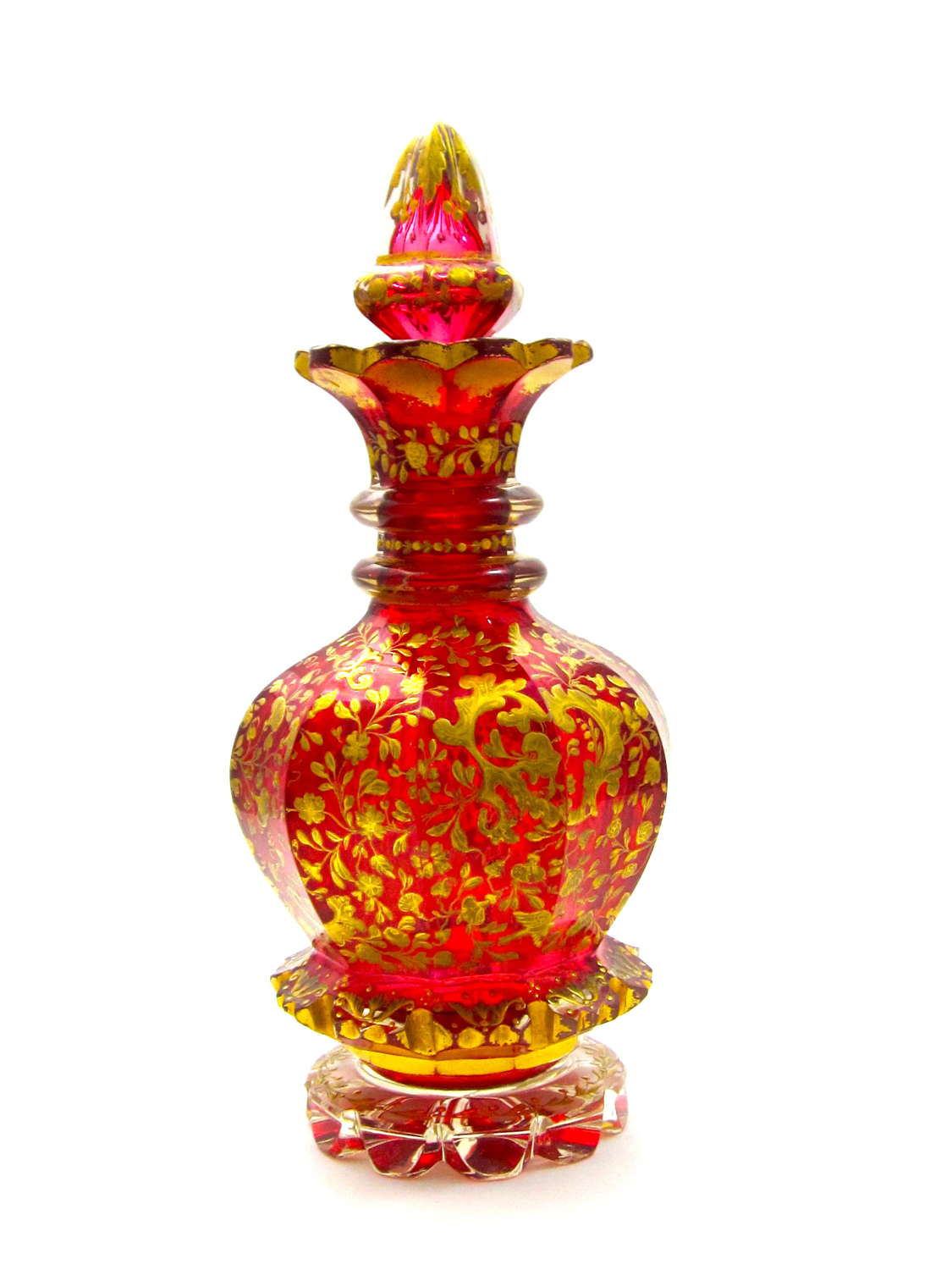 RARE Exceptional Large Bohemian Cranberry Crystal Perfume Bottle