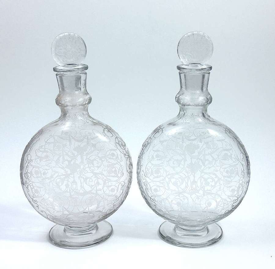A Tall Pair of Antique Signed Baccarat Engraved Perfume Bottles