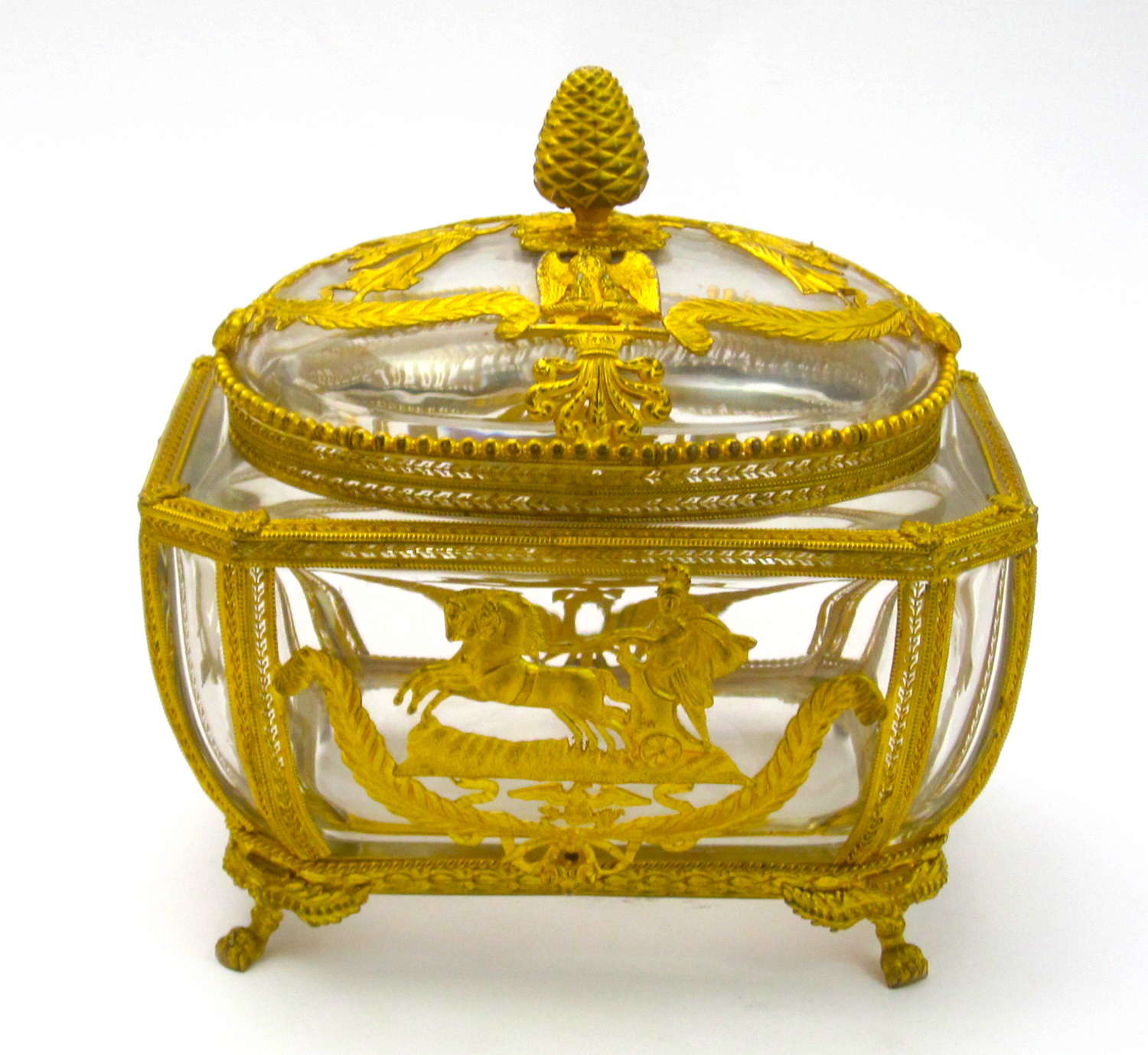 High Quality French Napoleon III Dore Bronze and Crystal Casket. 