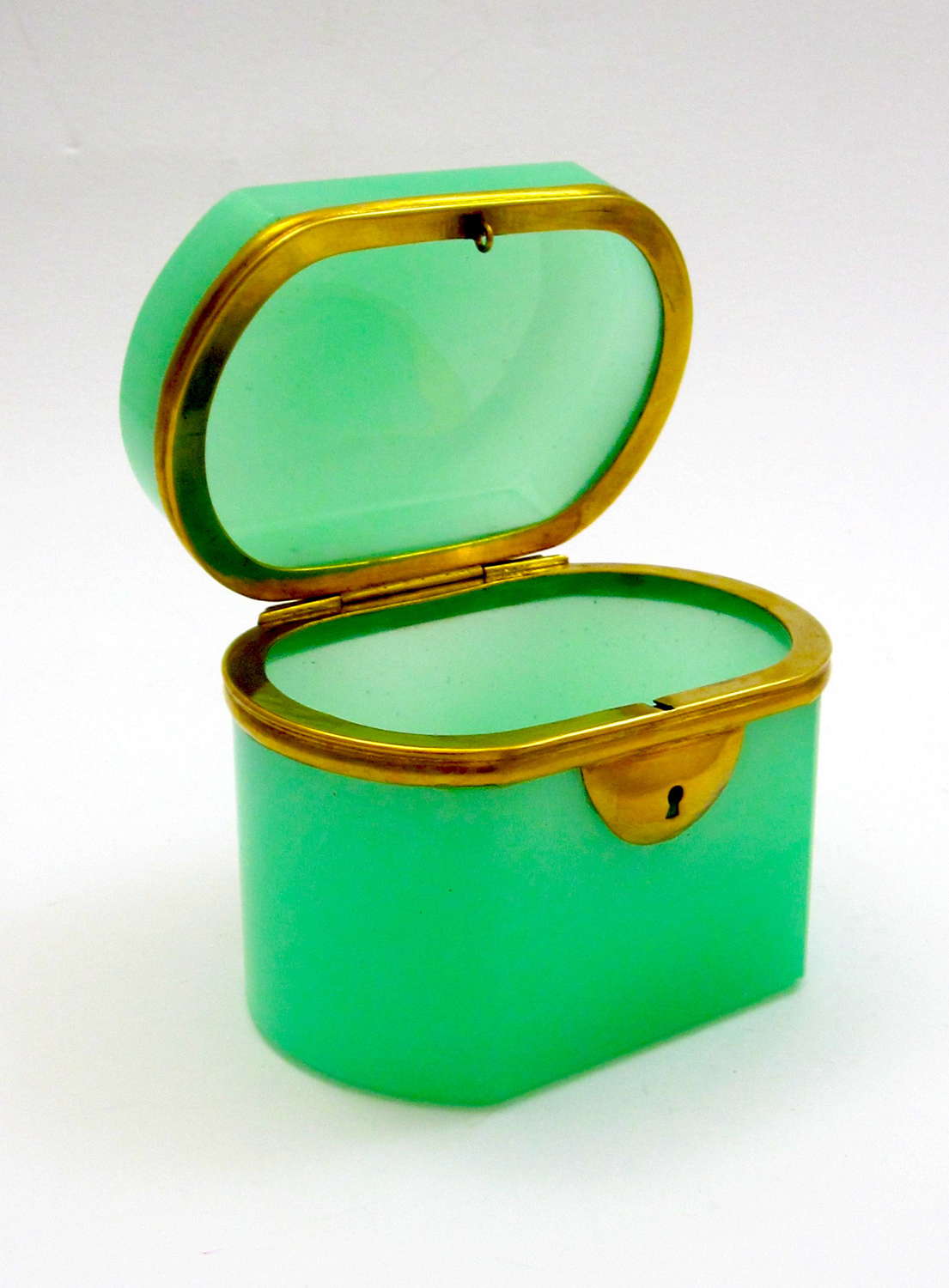 Antique French Green Opaline Glass Casket Box