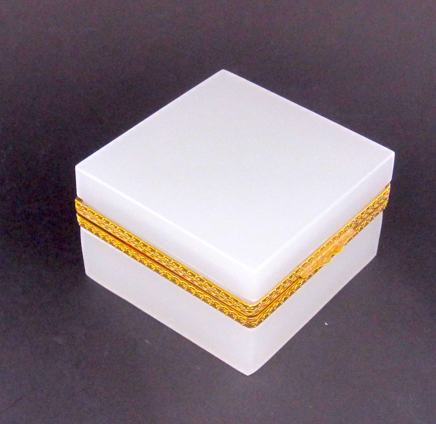 Large Antique White Opaline Glass Square Box