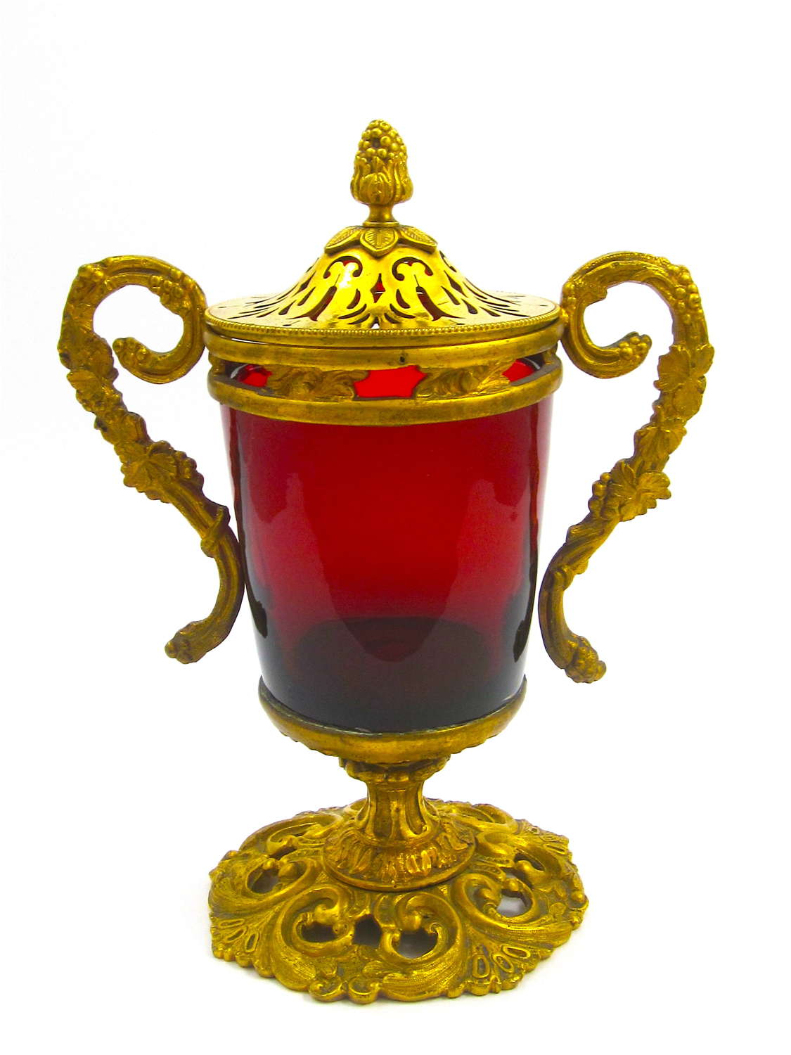 Antique French Ruby Red Baluster-Shaped Glass Vase and Cover