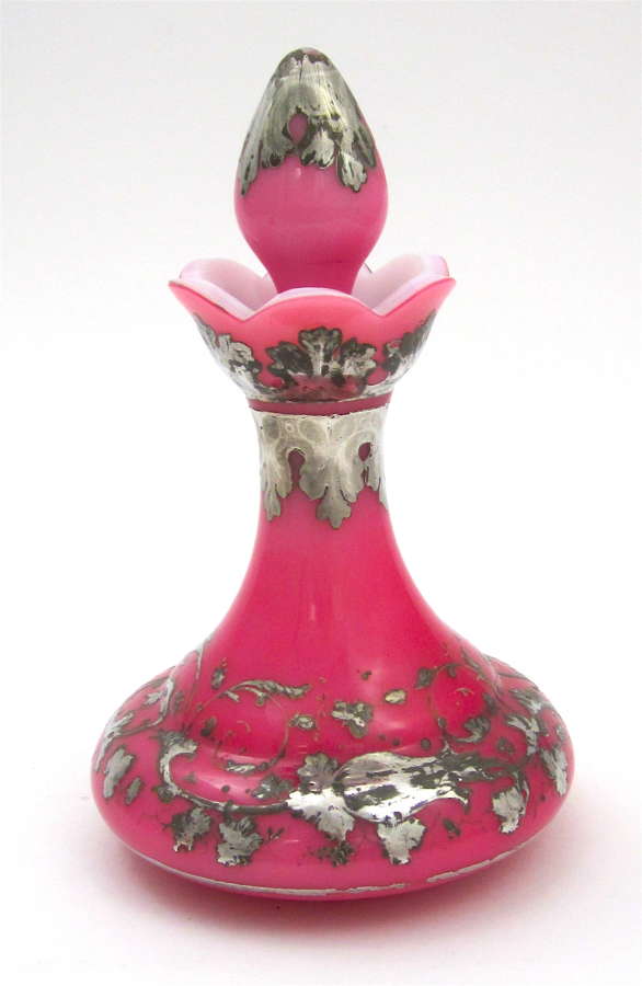 Antique French Pink Opaline Glass Perfume Bottle
