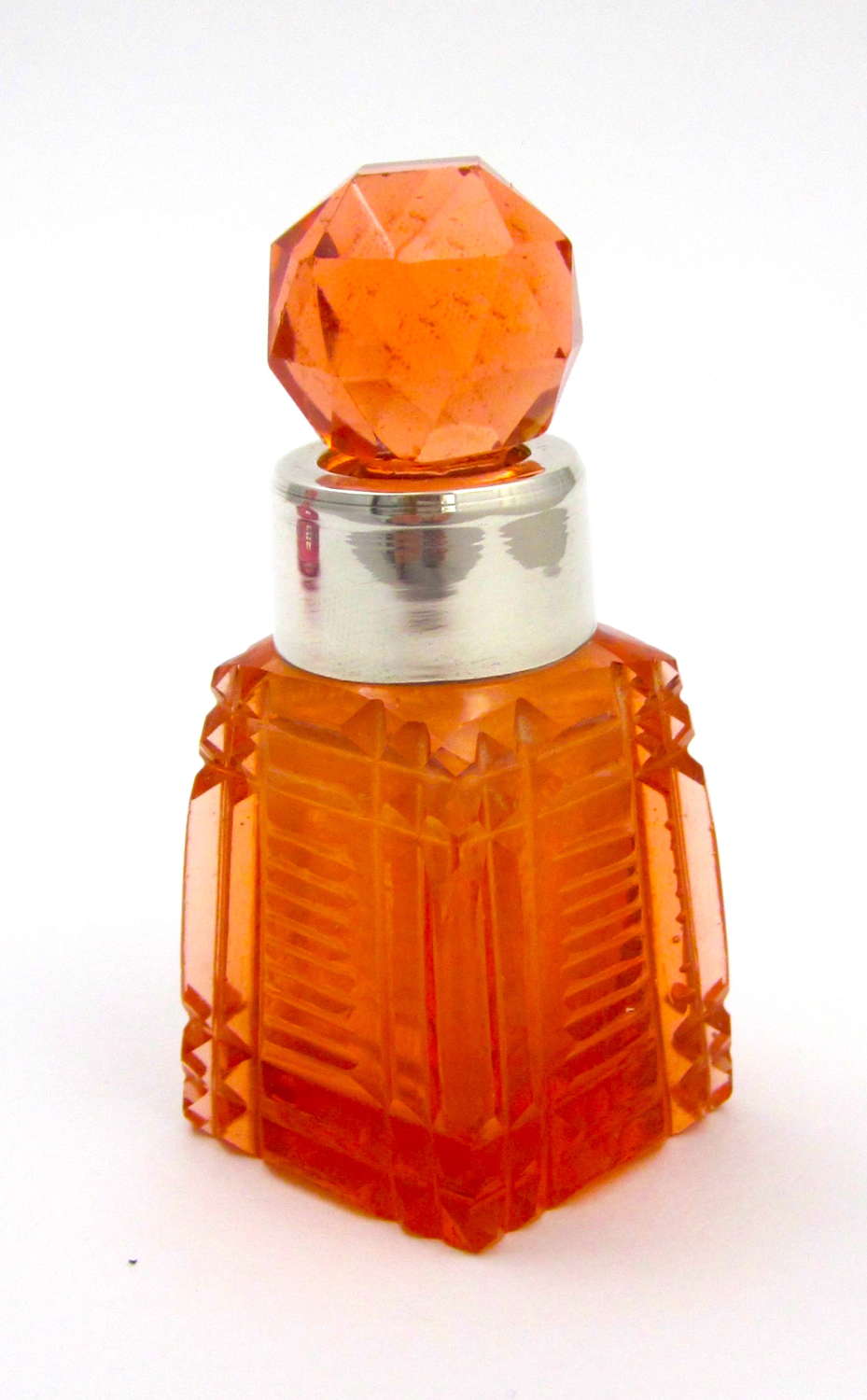 Antique Cut Crystal Tangerine Perfume Bottle