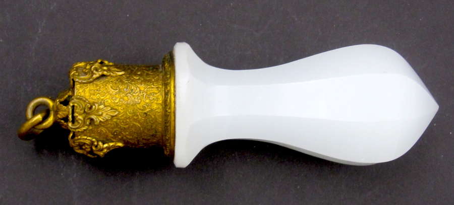Antique French White Faceted Opaline Glass Bell Pull