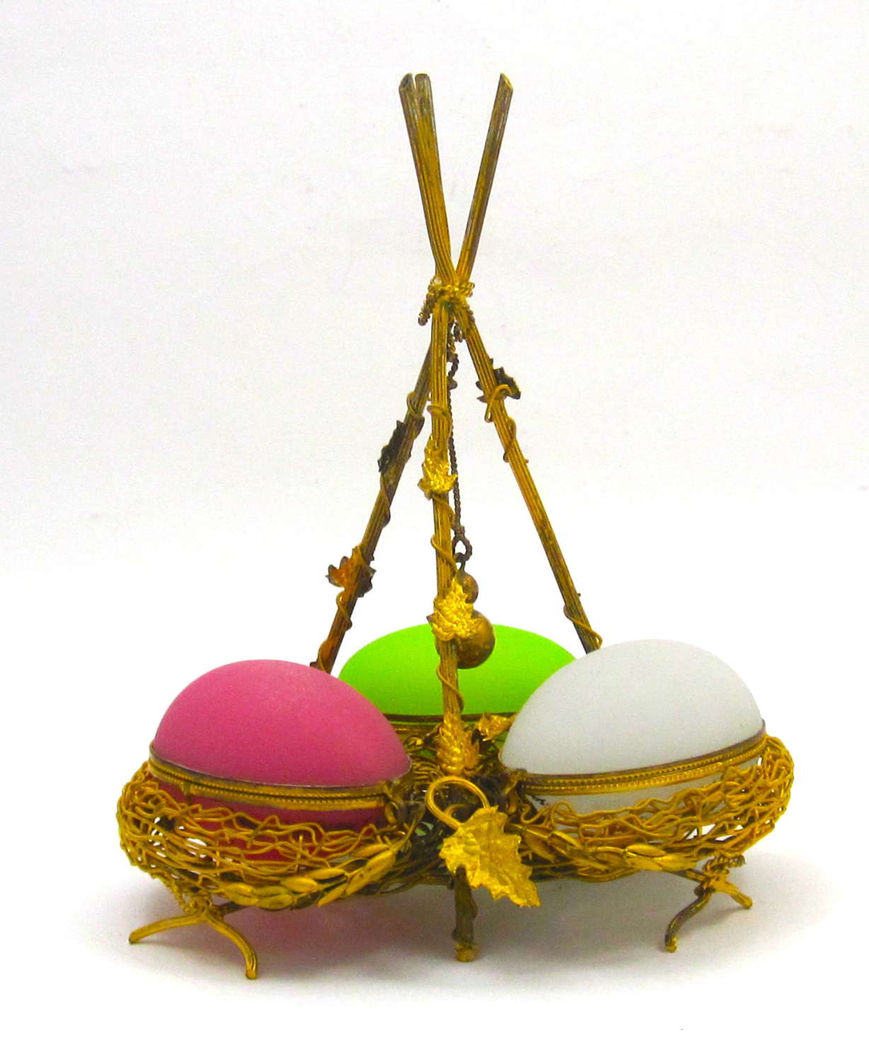 Palais Royal Triple Opaline Glass Egg Wigwam Box