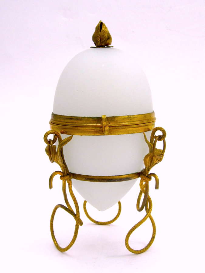 Antique Palais Royal White Opaline Glass Egg Shaped Casket Box