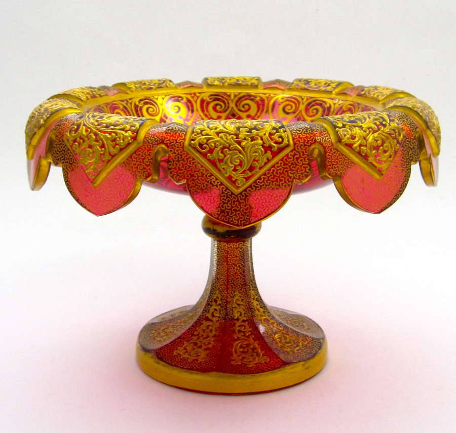 A High Quality Antique Bohemian Glass Bowl with Raised Gilding 