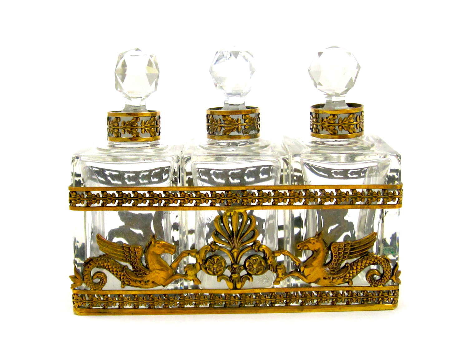 Napoleon III Dore Bronze and Crystal Perfume Set