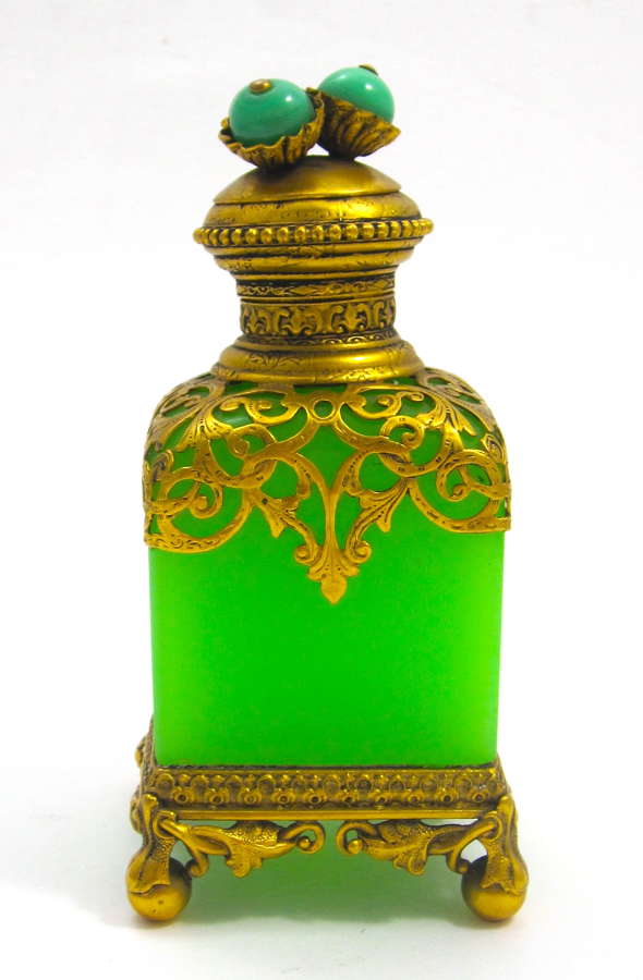 RARE Antique Palais Royal Green Opaline Glass Perfume Bottle