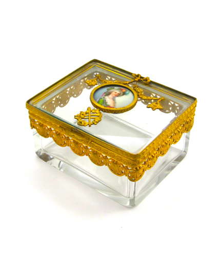 A Fine Palais Royal Dore Bronze and Crystal Casket with Miniature
