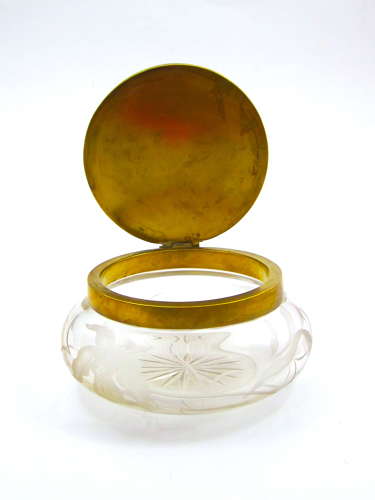 Antique Napoleon III Round Engraved Casket with a Dore Bronze Lid