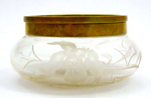 Antique Napoleon III Round Engraved Casket with a Dore Bronze Lid