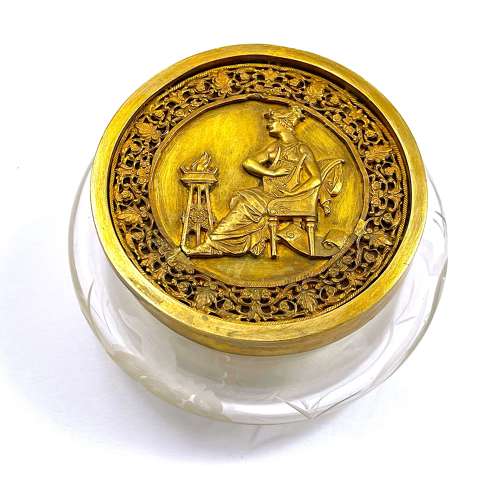 Antique Napoleon III Round Engraved Casket with a Dore Bronze Lid