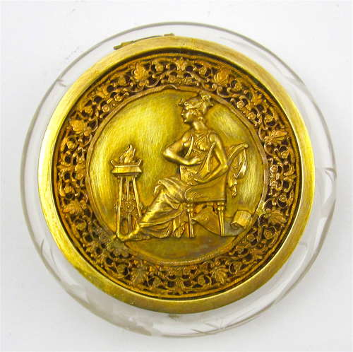 Antique Napoleon III Round Engraved Casket with a Dore Bronze Lid