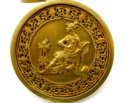 Antique Napoleon III Round Engraved Casket with a Dore Bronze Lid