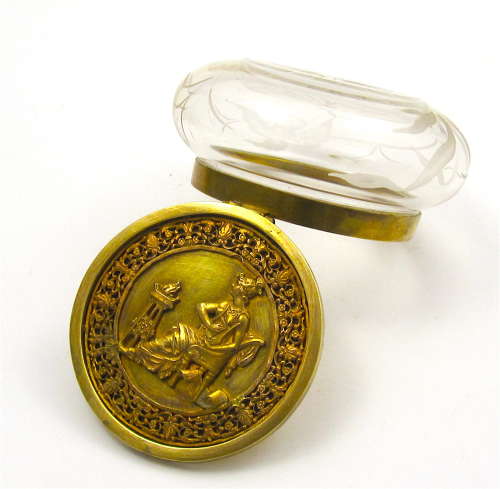 Antique Napoleon III Round Engraved Casket with a Dore Bronze Lid