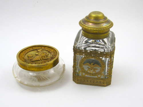 Antique Napoleon III Round Engraved Casket with a Dore Bronze Lid