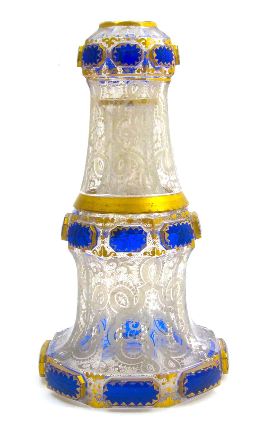 Antique Bohemian Moser Carafe with Lapis Blue Cabochons