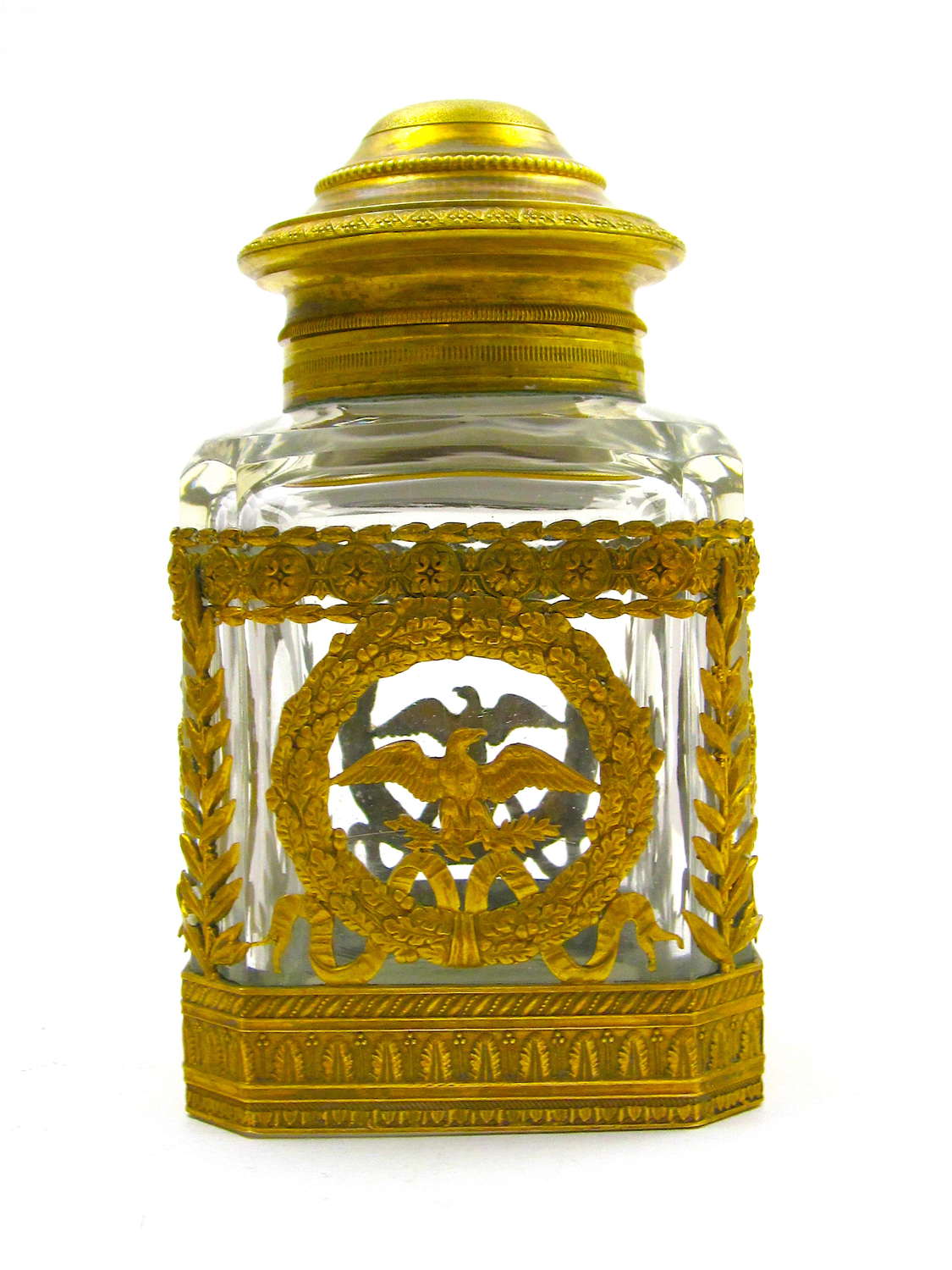 A Large Antique Napoleon III Cut Crystal and Bronze Perfume Bottle