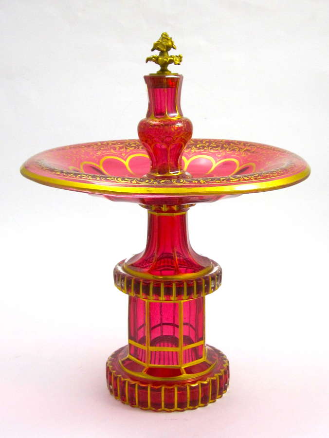 A High Quality Tall Antique Bohemian Cranberry&nbsp;Glass&nbsp;Centrepiece