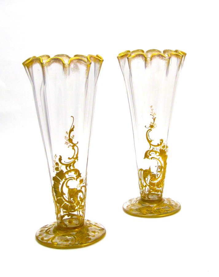 Pair of Antique St Louis Gilded Crystal Vases